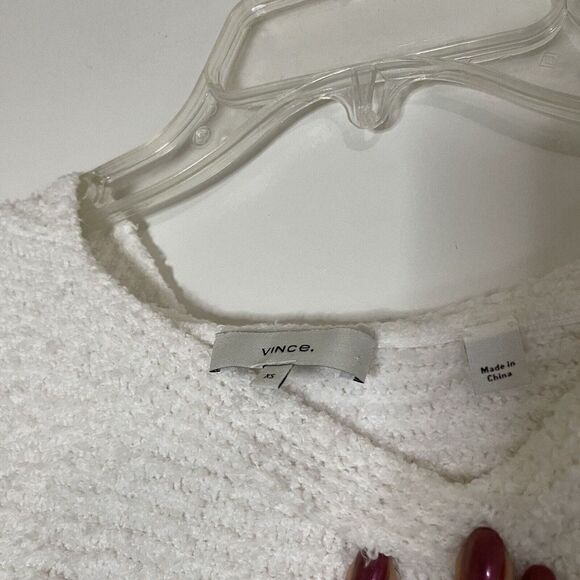 VINCE. Ivory white fuzzy Pullover lounge casual knit hoodie sweater size XS - Picture 5 of 7